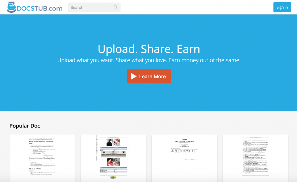 docstub.com - upload share earn | Best 10 Documents Sharing Websites